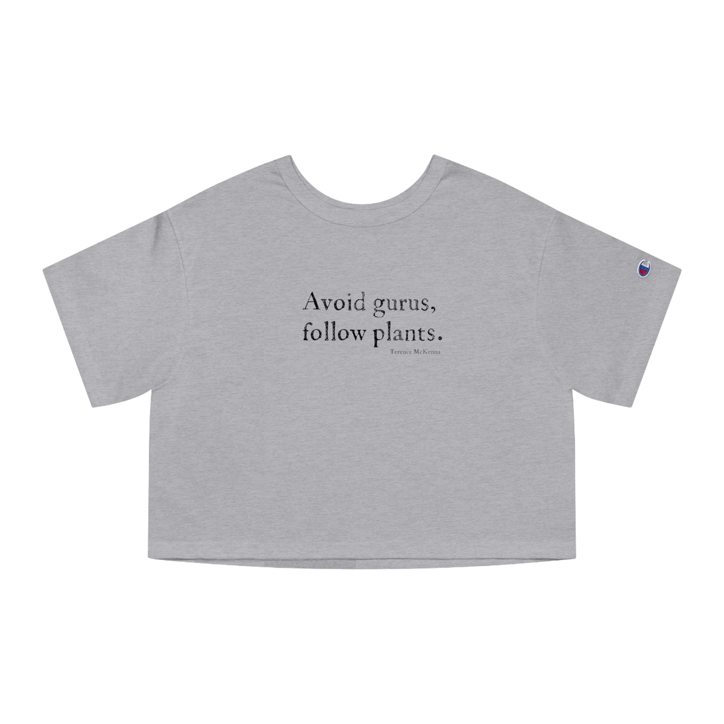 "avoid gurus...." Terence McKenna women's cropped T-Shirt