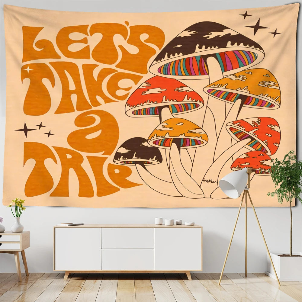 Psychedelic Mushroom Tapestry Wall Hanging