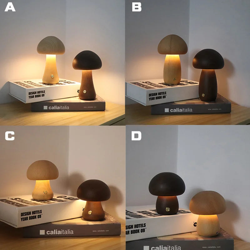 wooden mushrooms table lamp