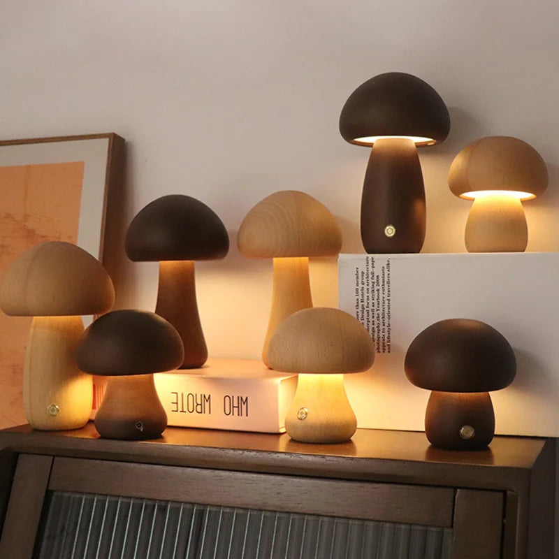 wooden mushrooms table lamp