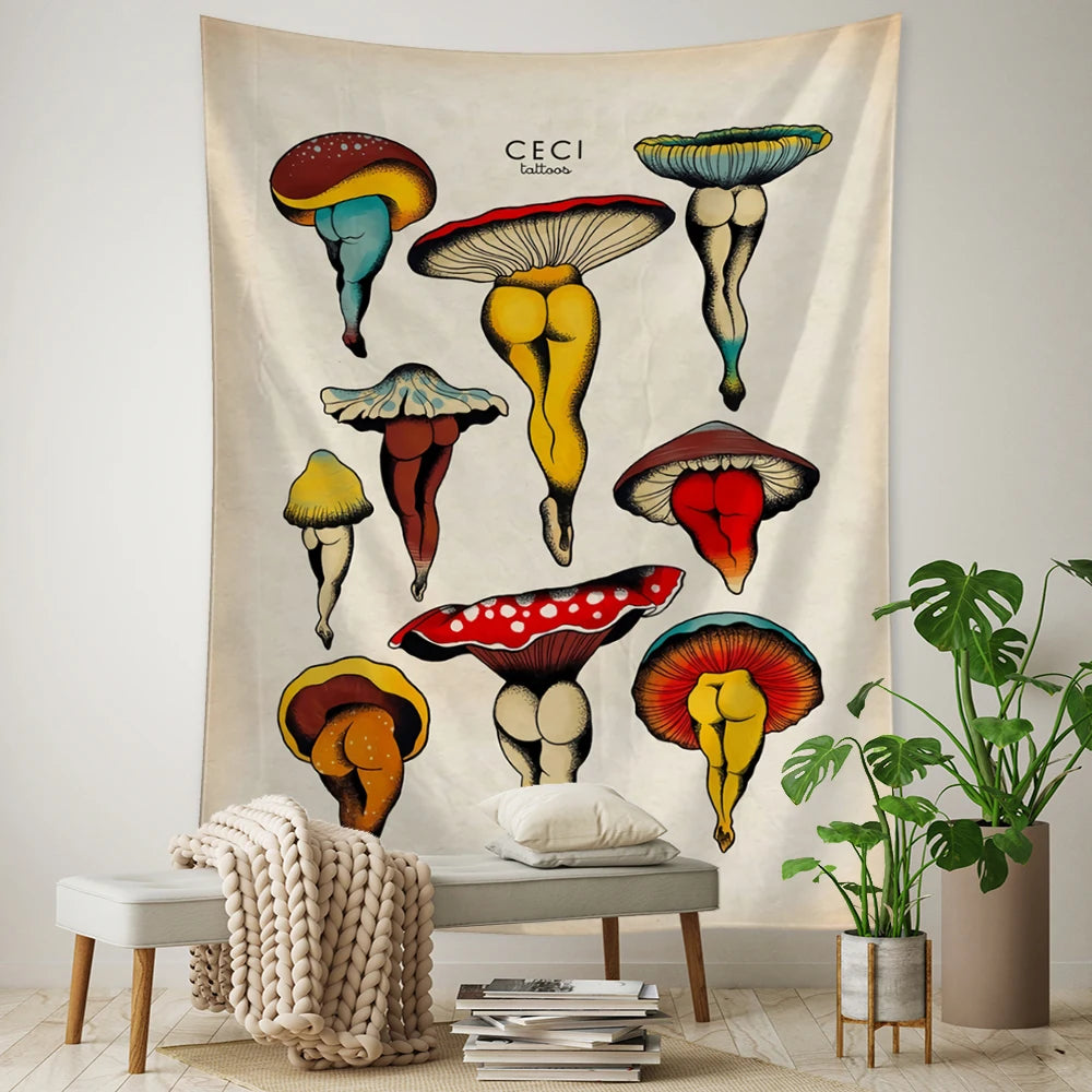 mushroom and nature tapestries in a variety of sizes